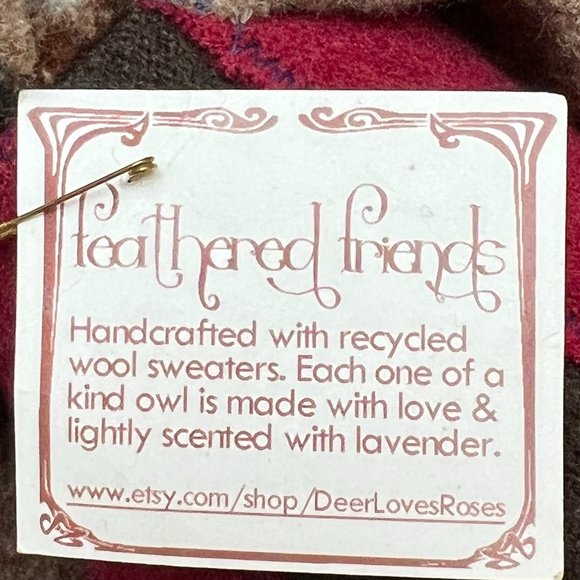 FEATHERED FRIENDS NWT Felted Wool Owl "Tiramisu" Handmade 10" tall Collectible - Picture 6 of 7